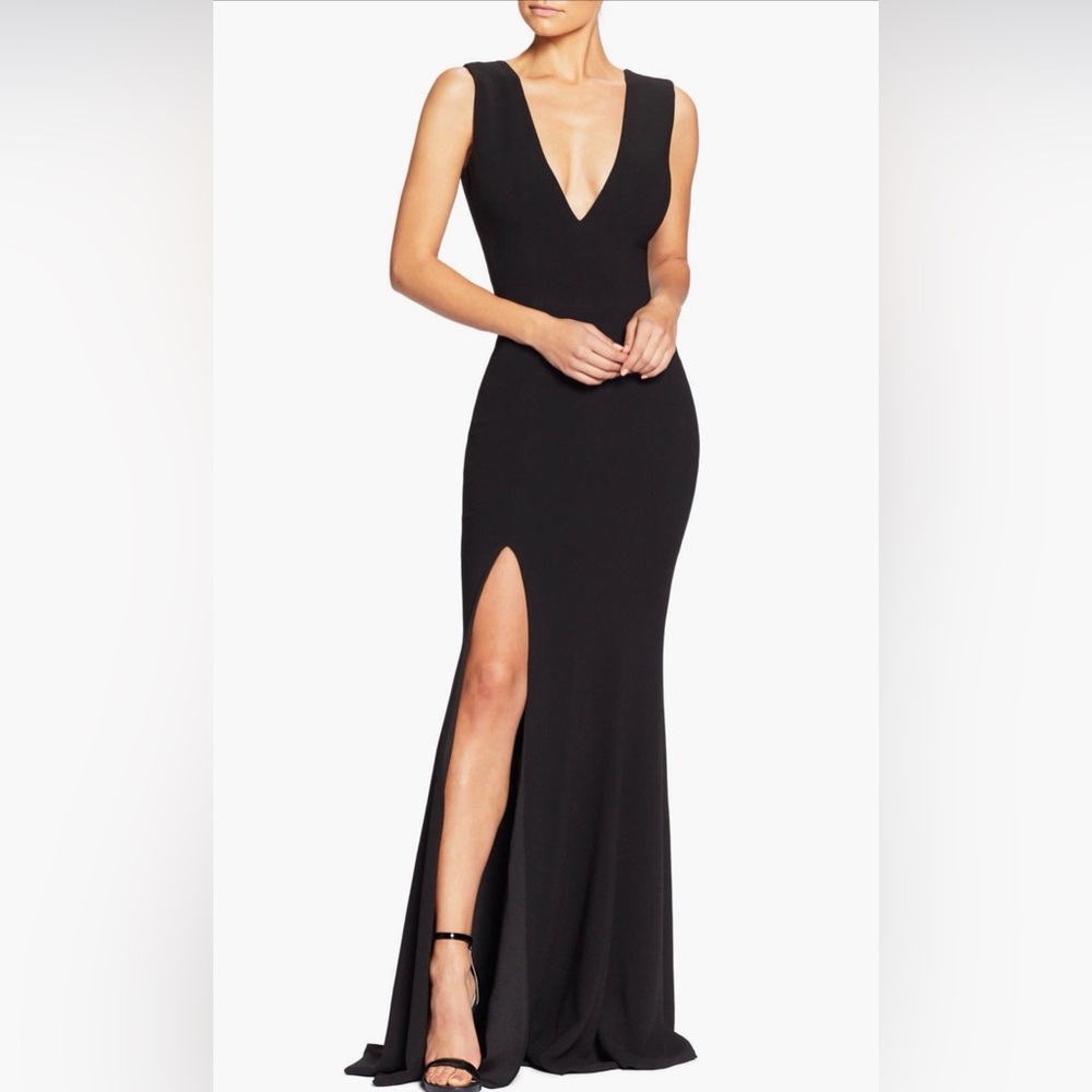 Dress the Population Sandra Plunge Black Sleeveless V-Neck Maxi Dress Size